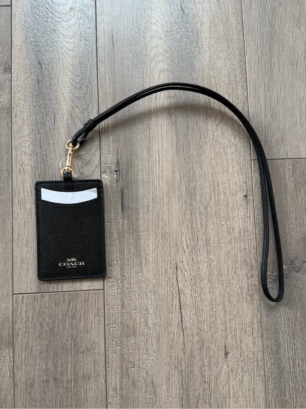 Coach Black Pebbled Leather Card Holder Lanyard with Gold Hardware NWOT - Picture 2 of 5